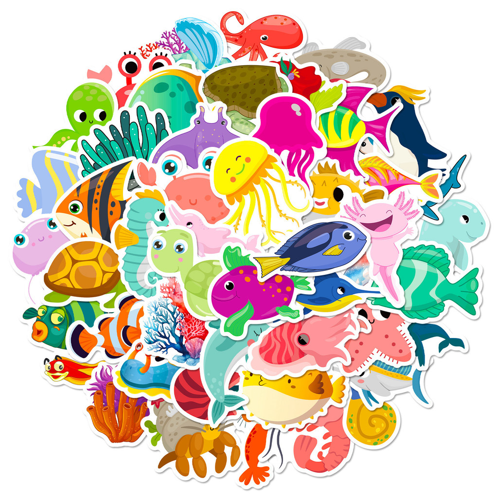 50Pcs Marine Life Stickers Dol - Aquarium And Marine ulasan dan harga